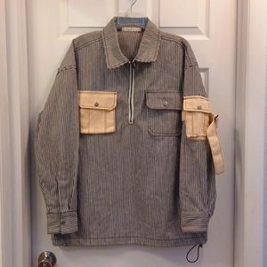 Mens mnml (MNML) Stripped Pullover Shirt Jacket size M Black & White